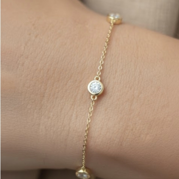 Jewelry - 925 14k Gold Vermeil Moissanite Bazel Bracelt